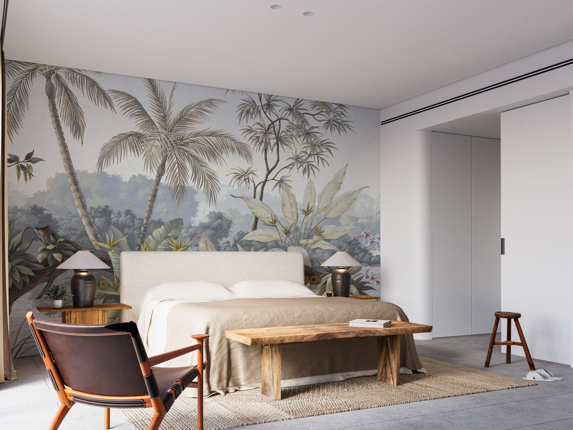 Vibrant jungle forest mural for interiors.
