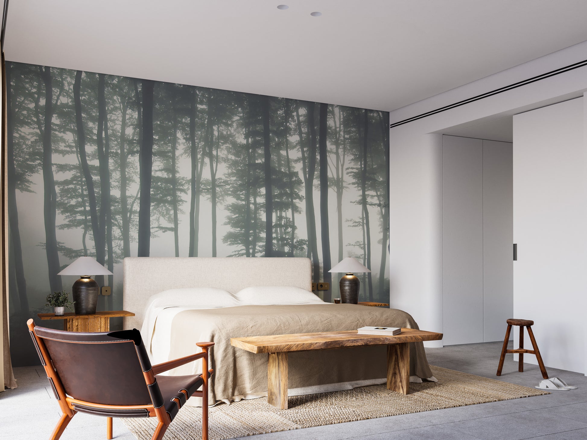 Majestic forest towering trees wall mural
