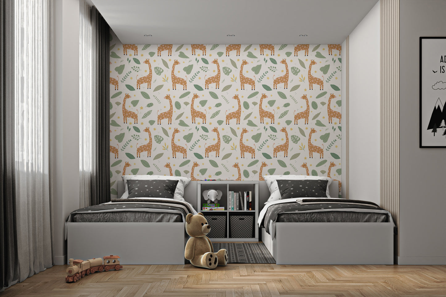 Giraffe and Leaves Wallpaper Mural - Yellow