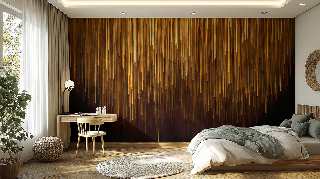 Gold geometric line wallpaper mural with sleek modern design
