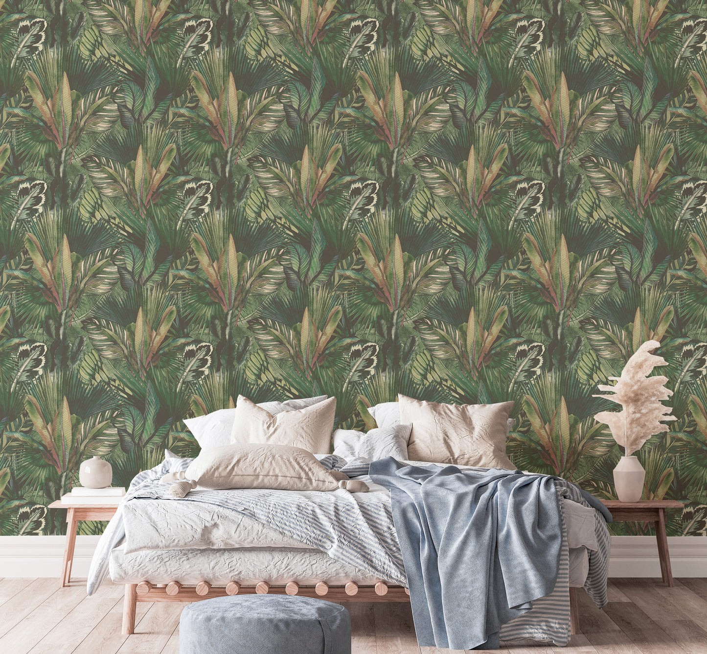 Watercolor Tropical Leaves Seamless Pattern Wallpaper