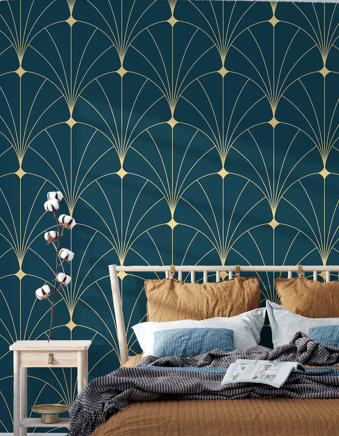 Dark Blue Color Abstract Art Deco Wallpaper