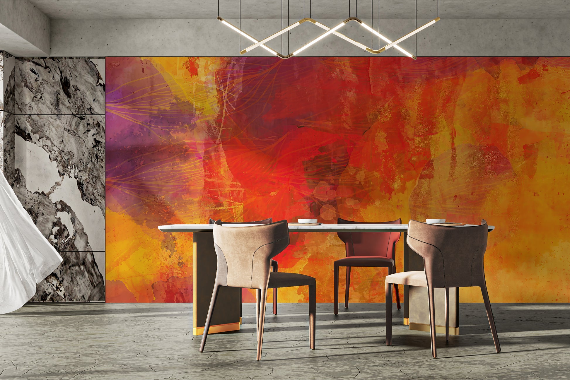 Orange abstract mural wallpaper for energetic room decor