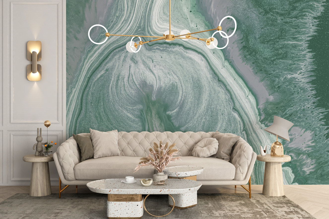 Elegant green marble wall mural for timeless decor