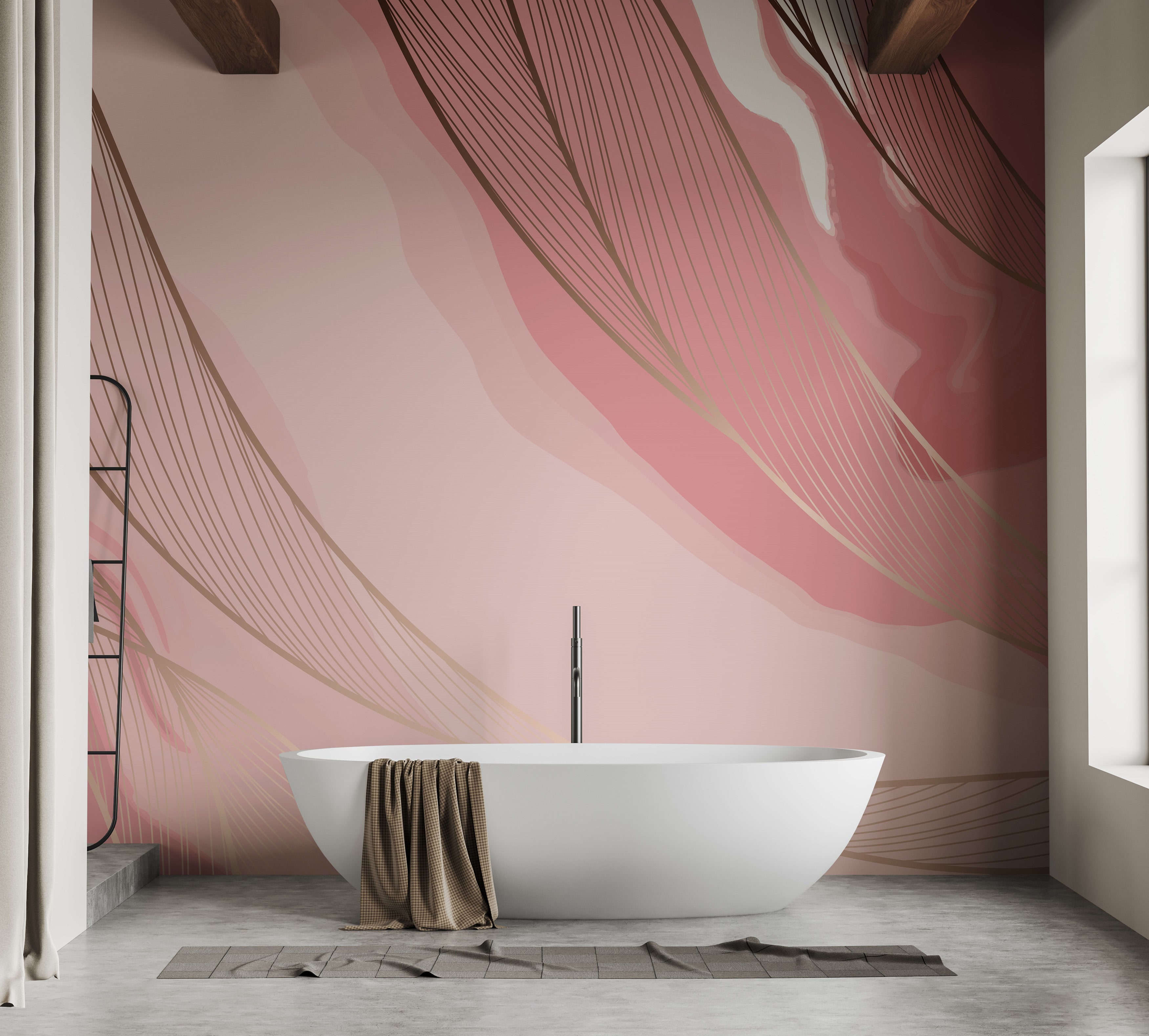 High-end blush marble mural artistry



