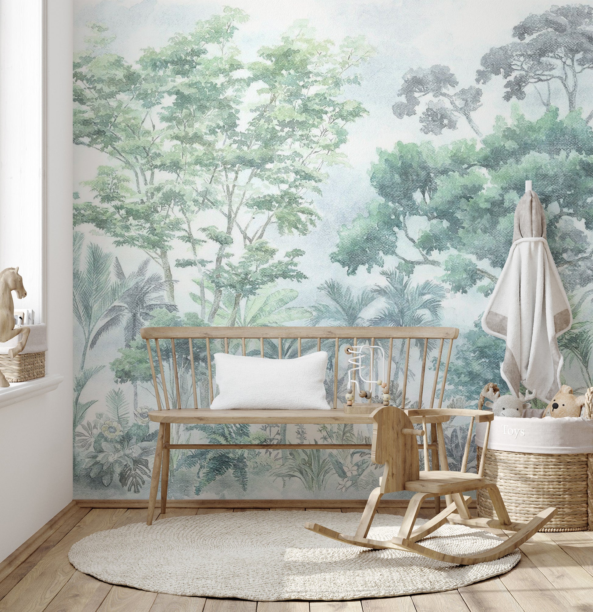 Artistic green jungle wallpaper for nature-inspired decor
