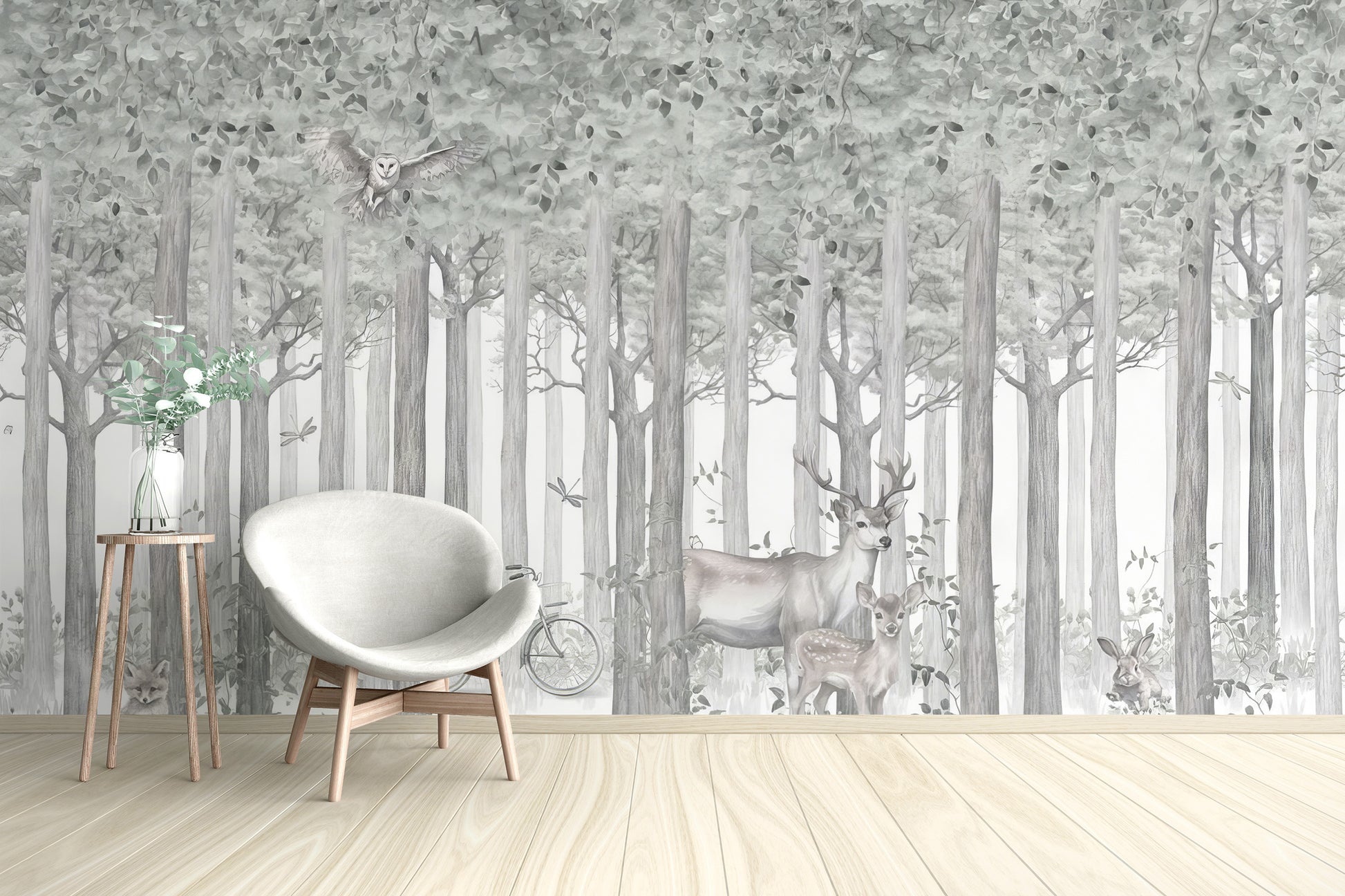 Woodland Deer Scene Wallpaper Mural with peaceful vibes