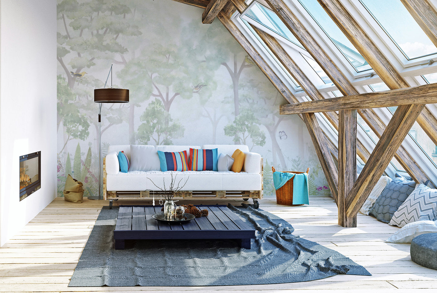 Soft woodland wallpaper mural for a restful atmosphere
