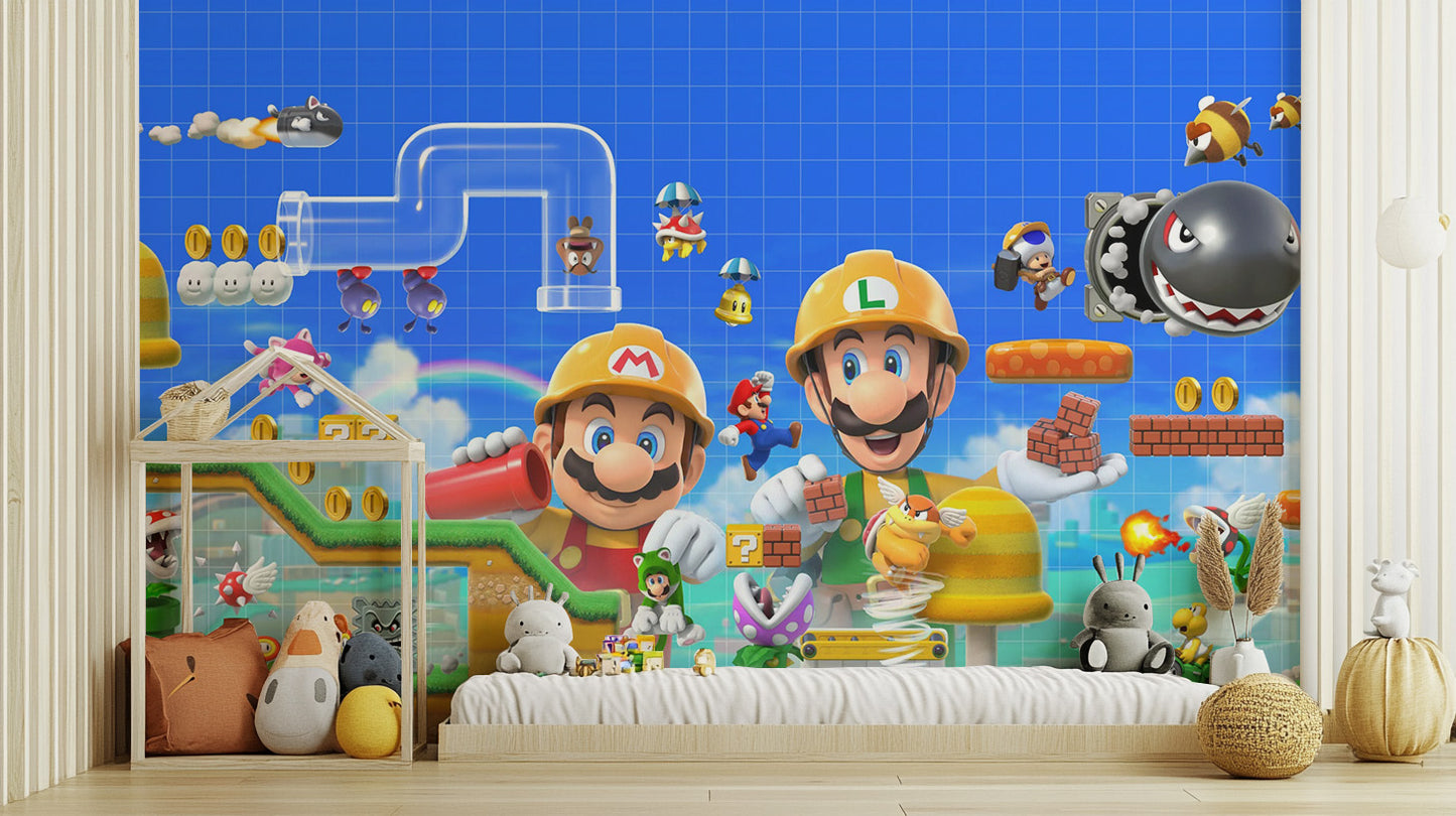 Fun Super Mario 3D mural for playful wall decor
