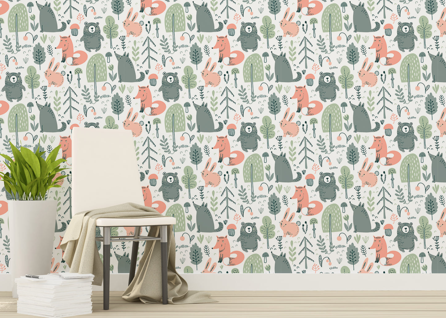 Colorful forest animals wallpaper perfect for kids' rooms