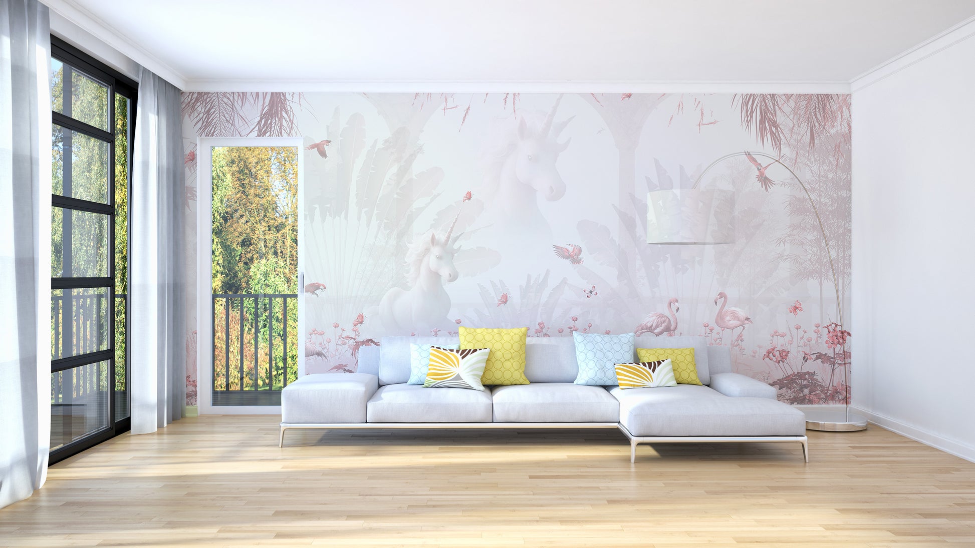 Pink Waterfall Dream Wallpaper Mural with soft hues