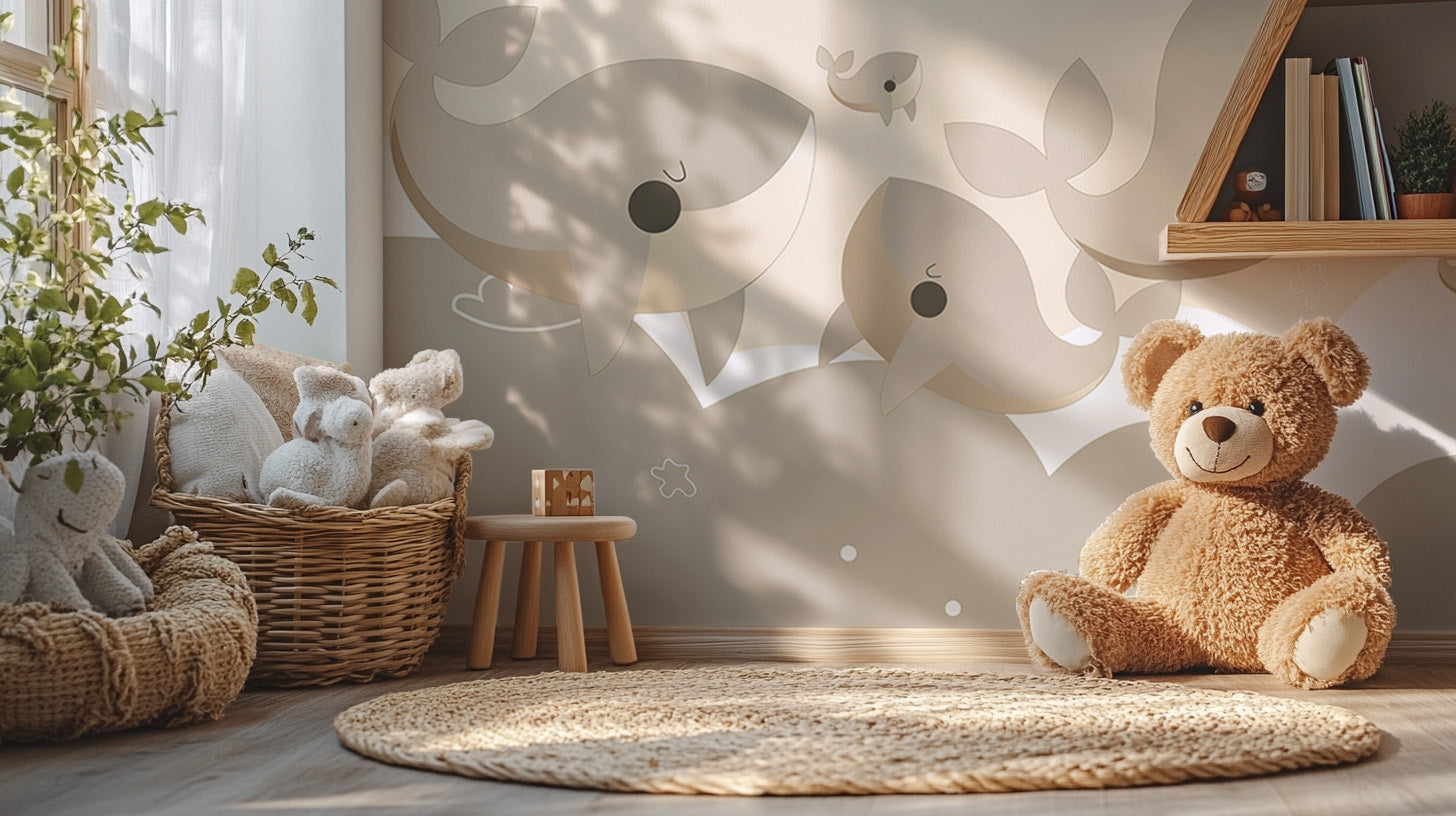 Add a Playful Whales Nursery Wallpaper Mural to decor