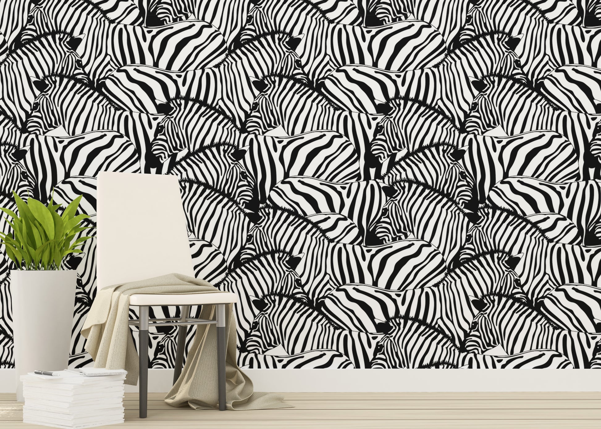 Savannah-inspired wallpaper with zebra pattern elegance