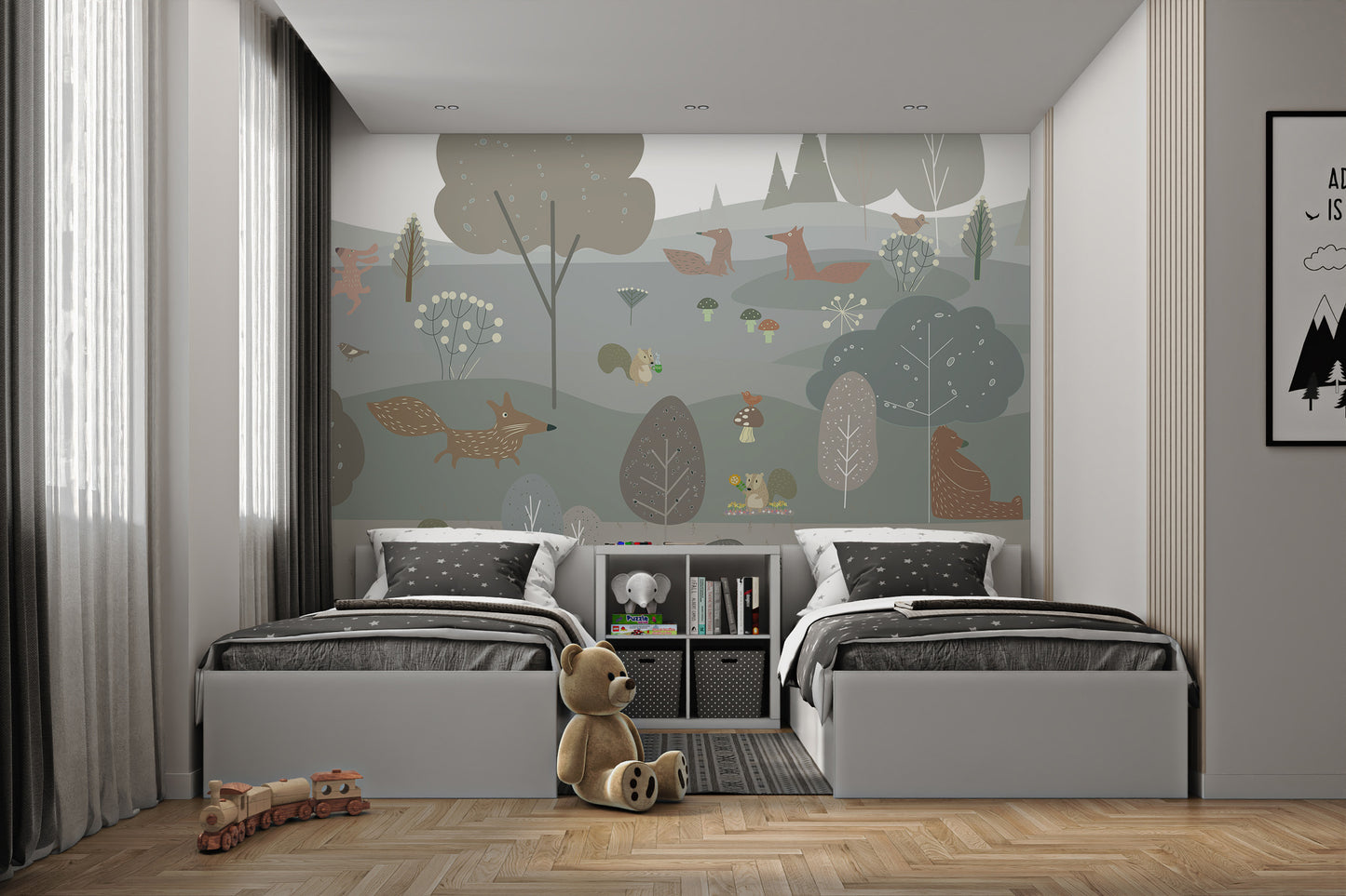 Scandinavian forest animal wallpaper for modern decor