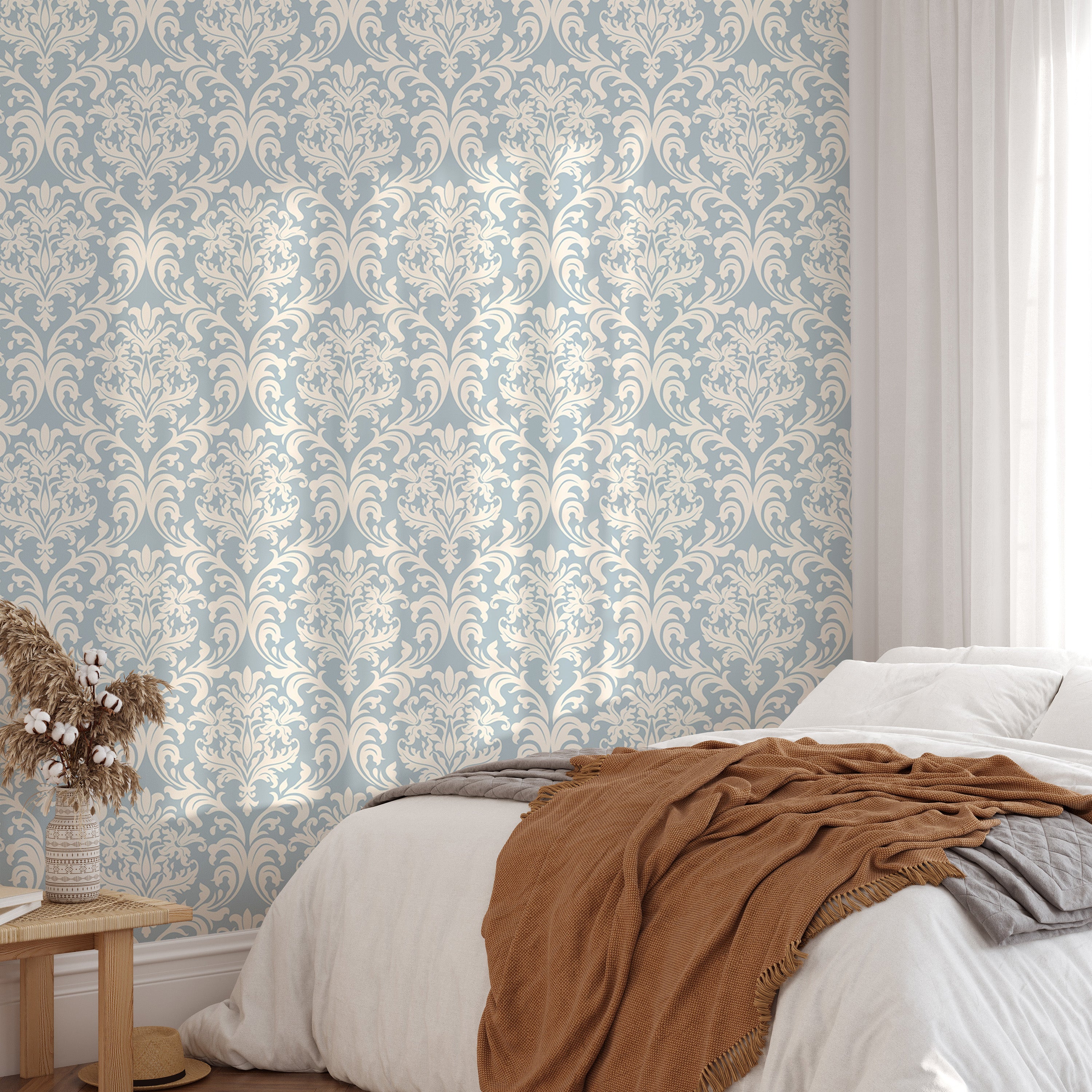 Victorian-inspired wallpaper with seamless blue details