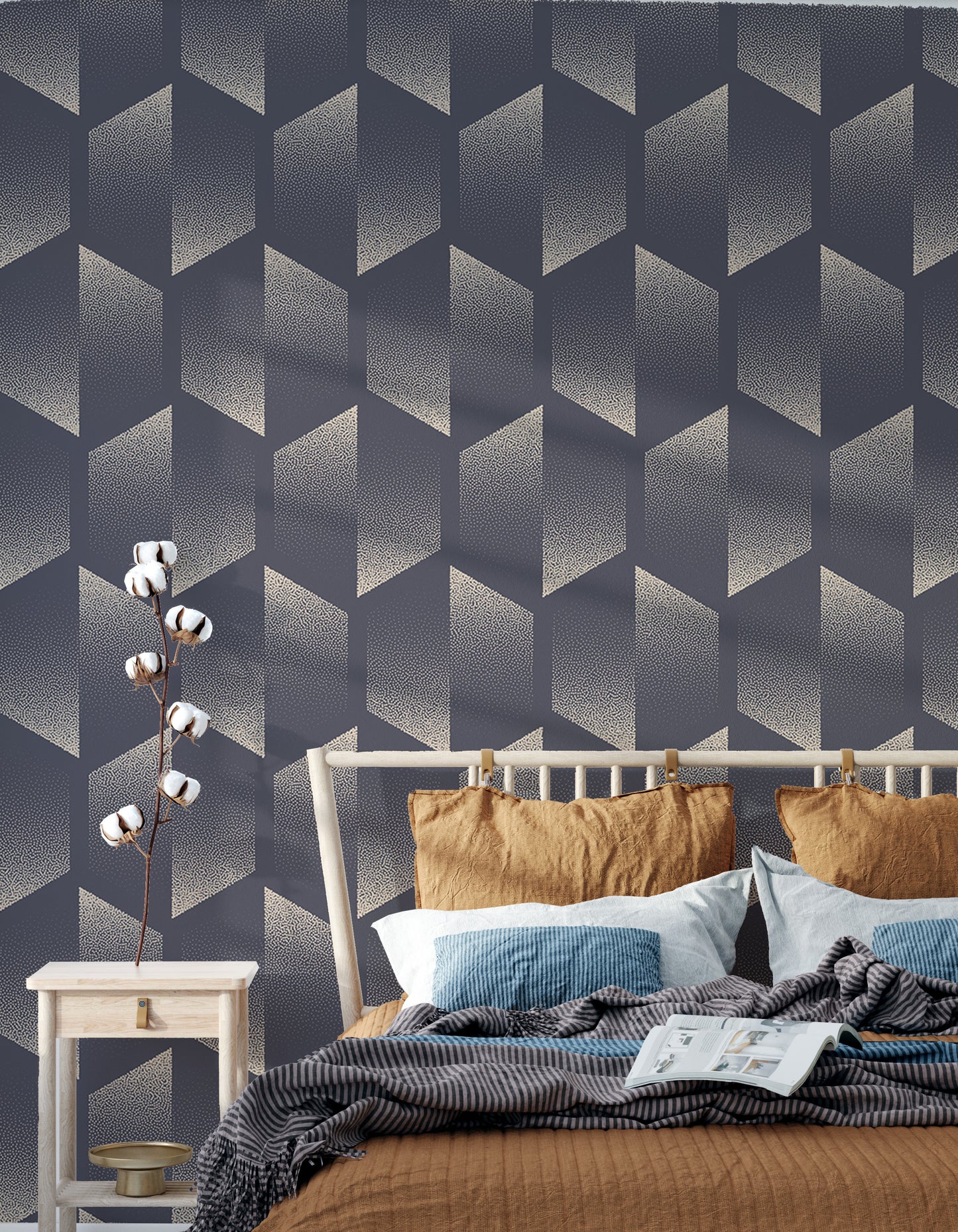 Sophisticated Deco hexagon split design wallpaper.