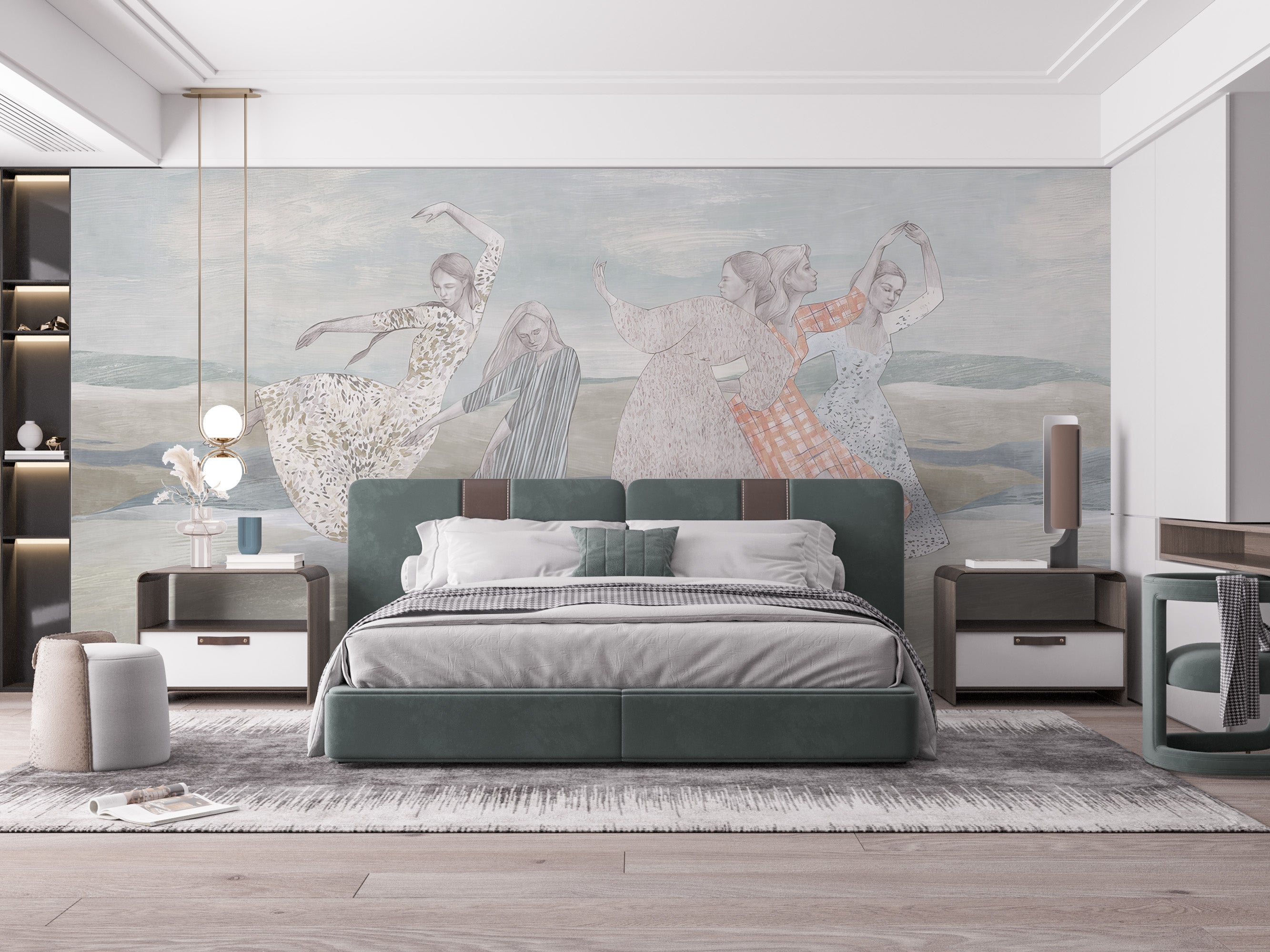 Whimsical dancing girls mural for bold wall accents