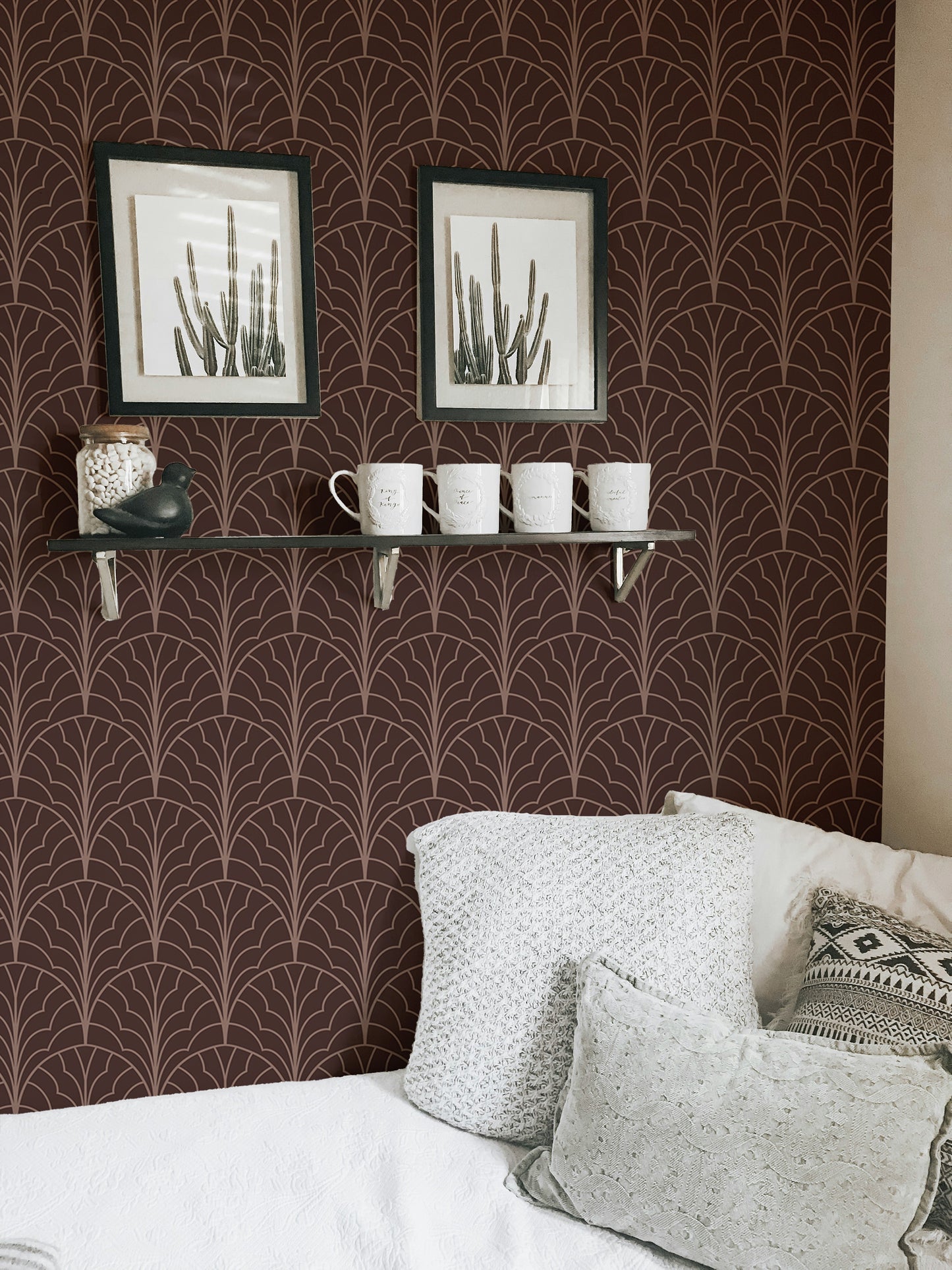 Modern red wine wallpaper with art deco elegance