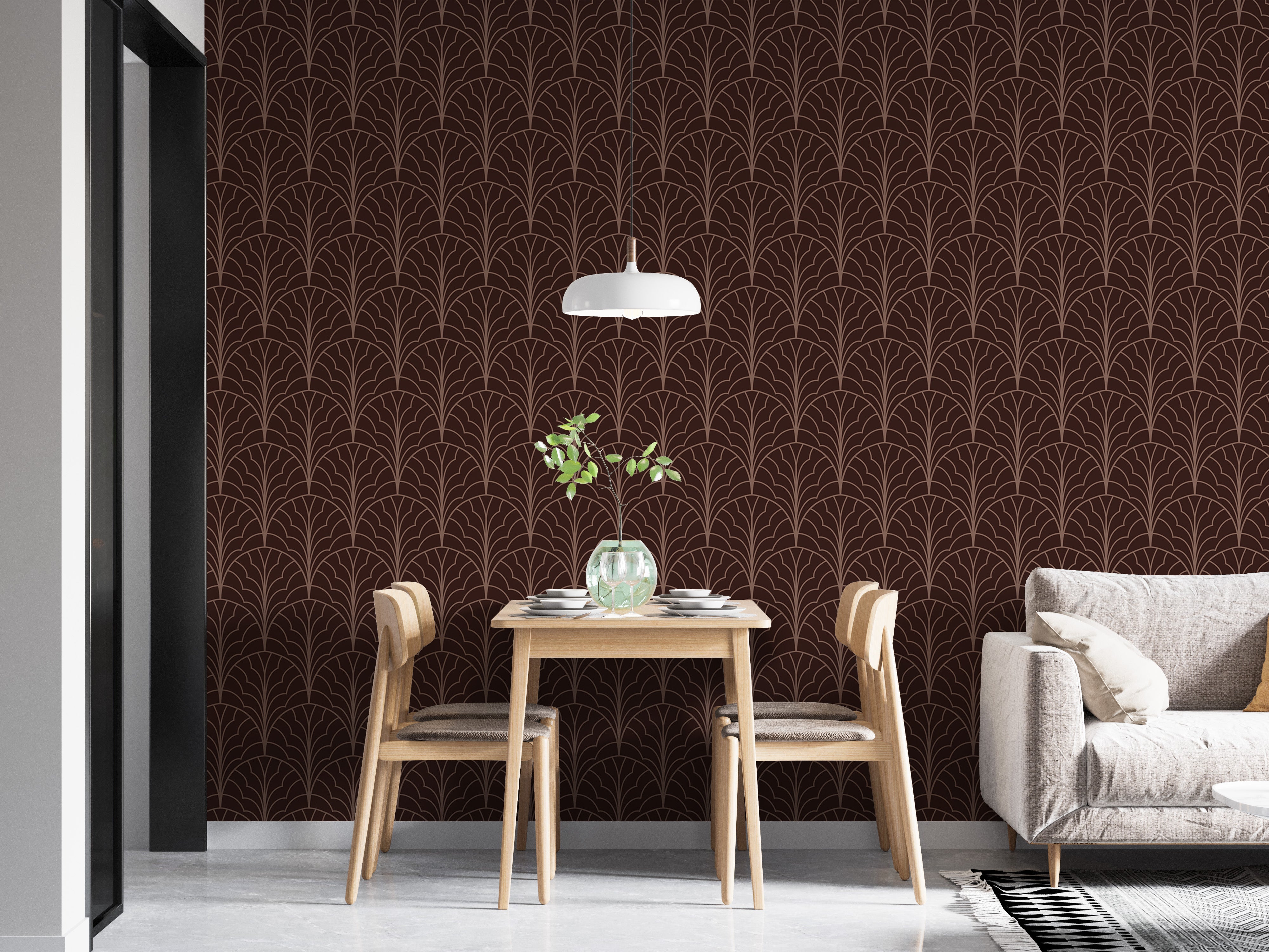 Bold red wine color wallpaper in art deco style