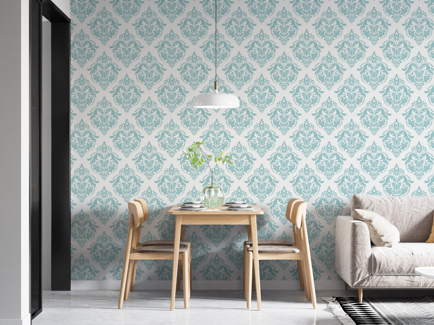 Elegant blue and white oriental wallpaper design