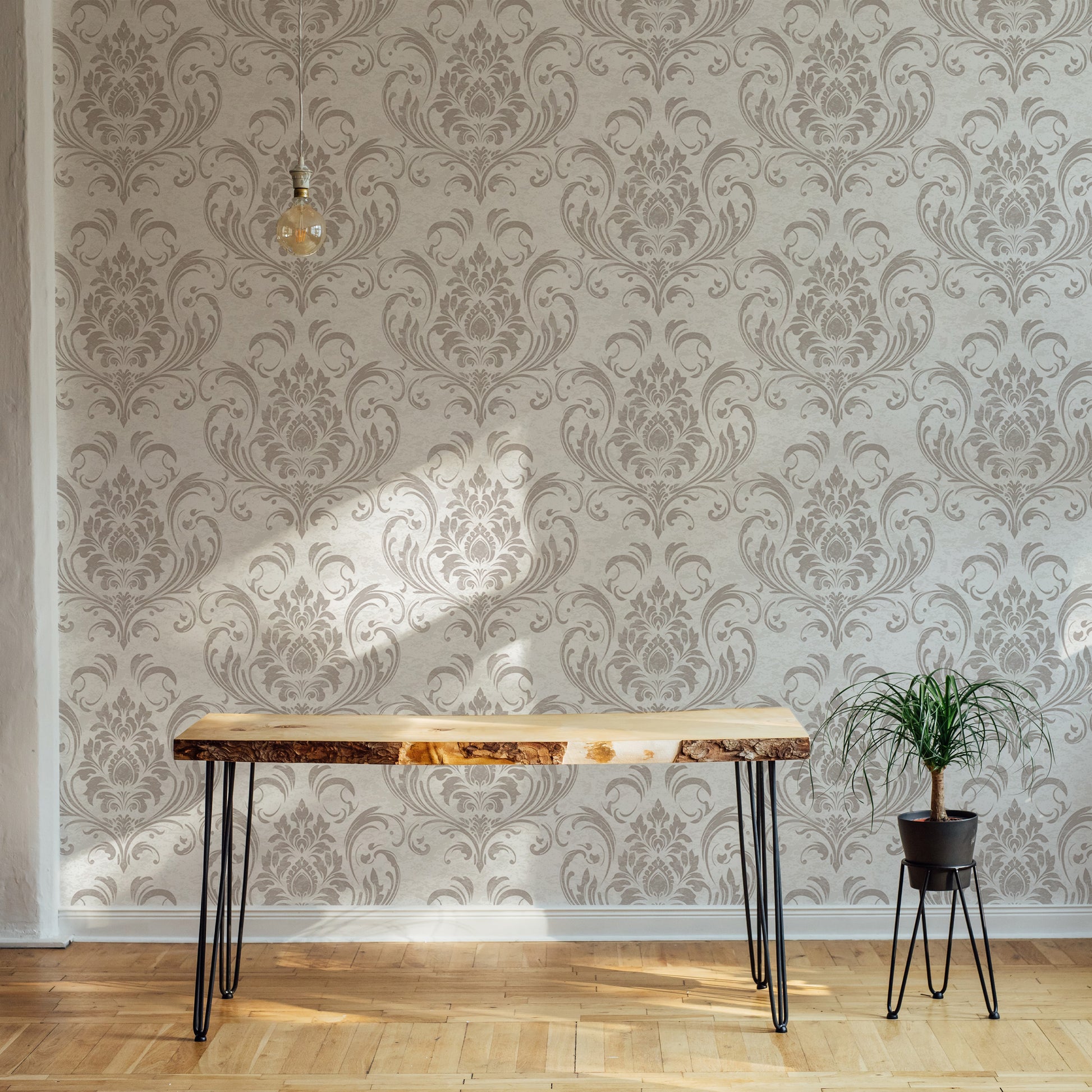 Retro damask wallpaper offering timeless elegance