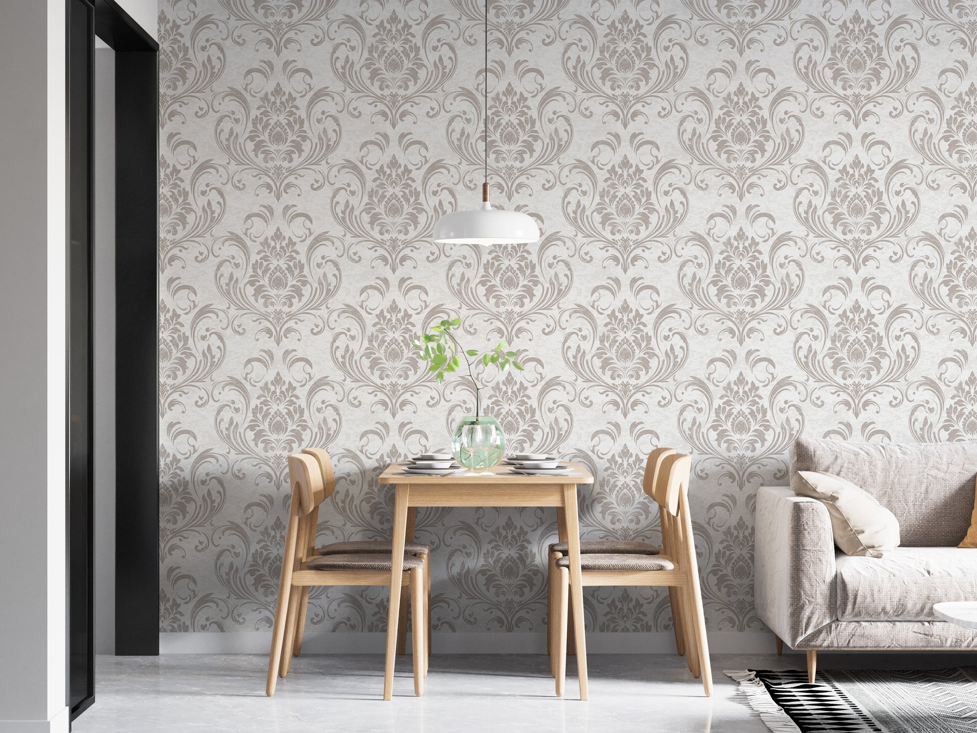 Ornate wallpaper featuring retro vintage damask motifs