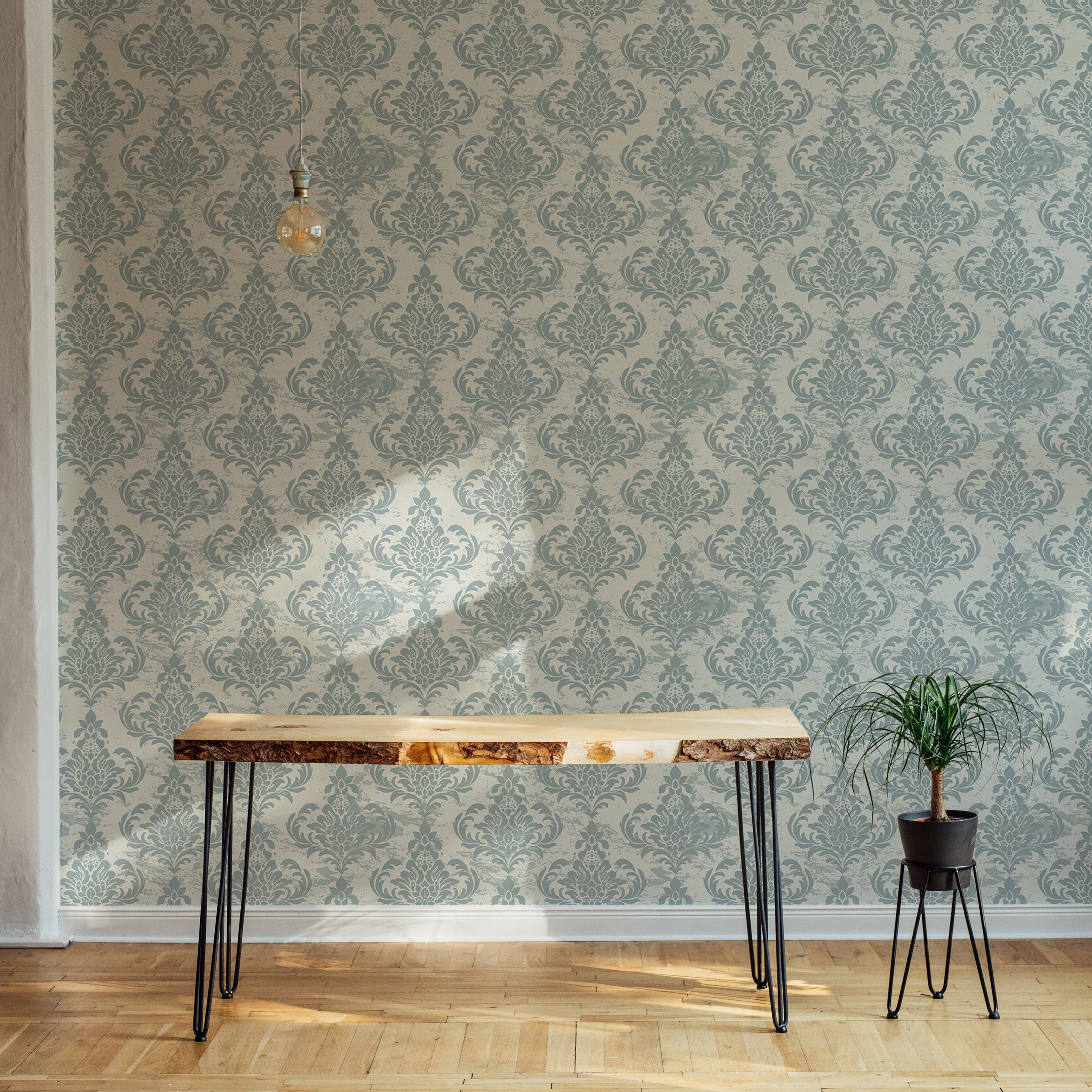 Classic damask wallpaper perfect for vintage settings