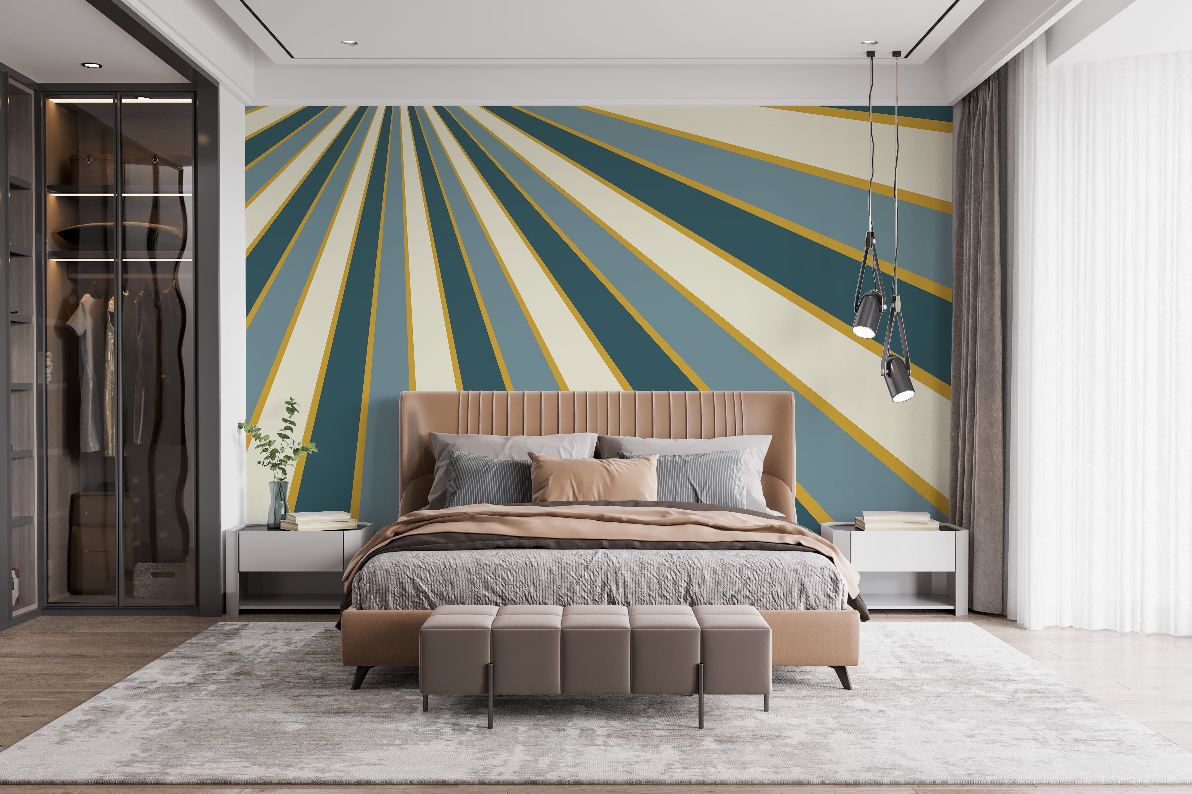 Unique abstract striped wallpaper mural
