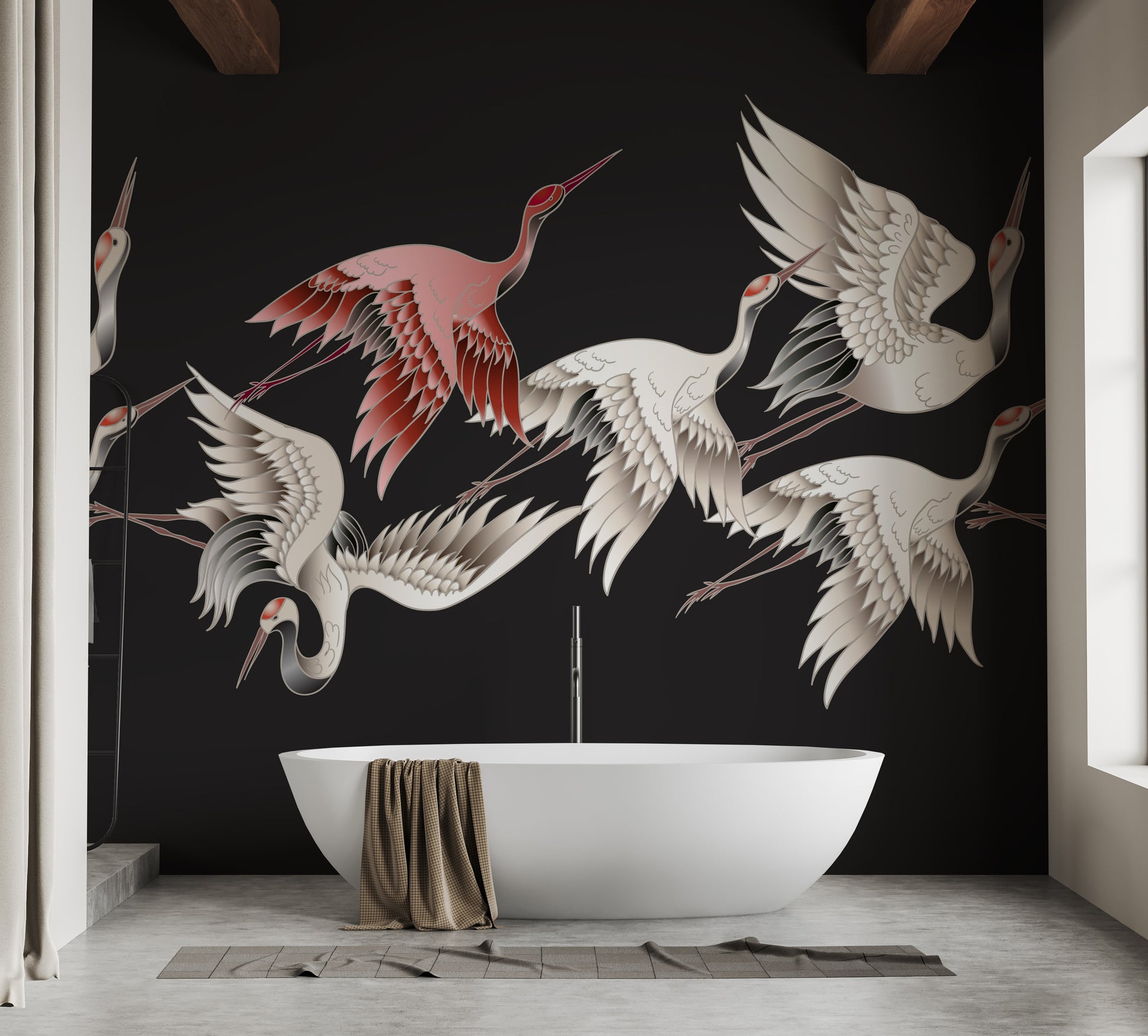 Wallpaper mural featuring graceful cranes
