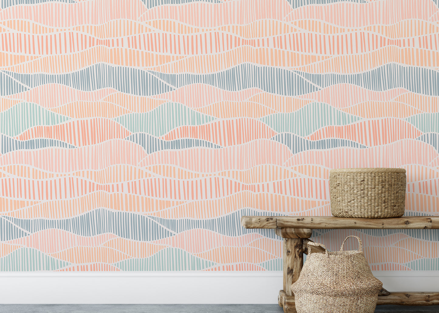 Decorative Boho nursery wallpaper in pastel colors.