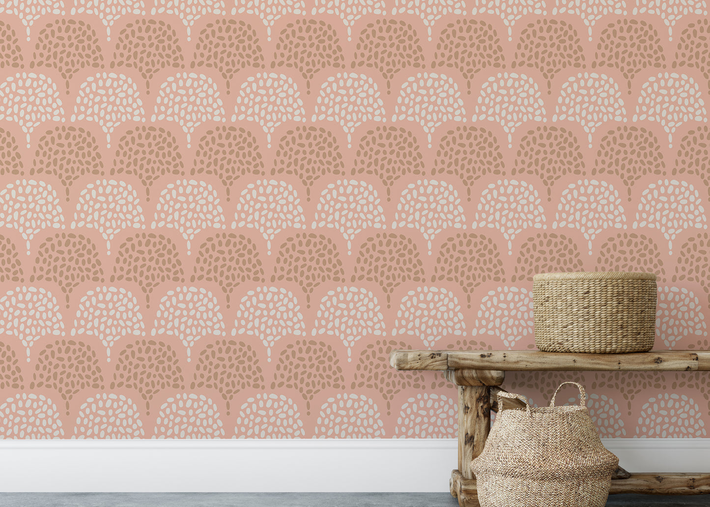 Pink pastel background in repeating Boho design.