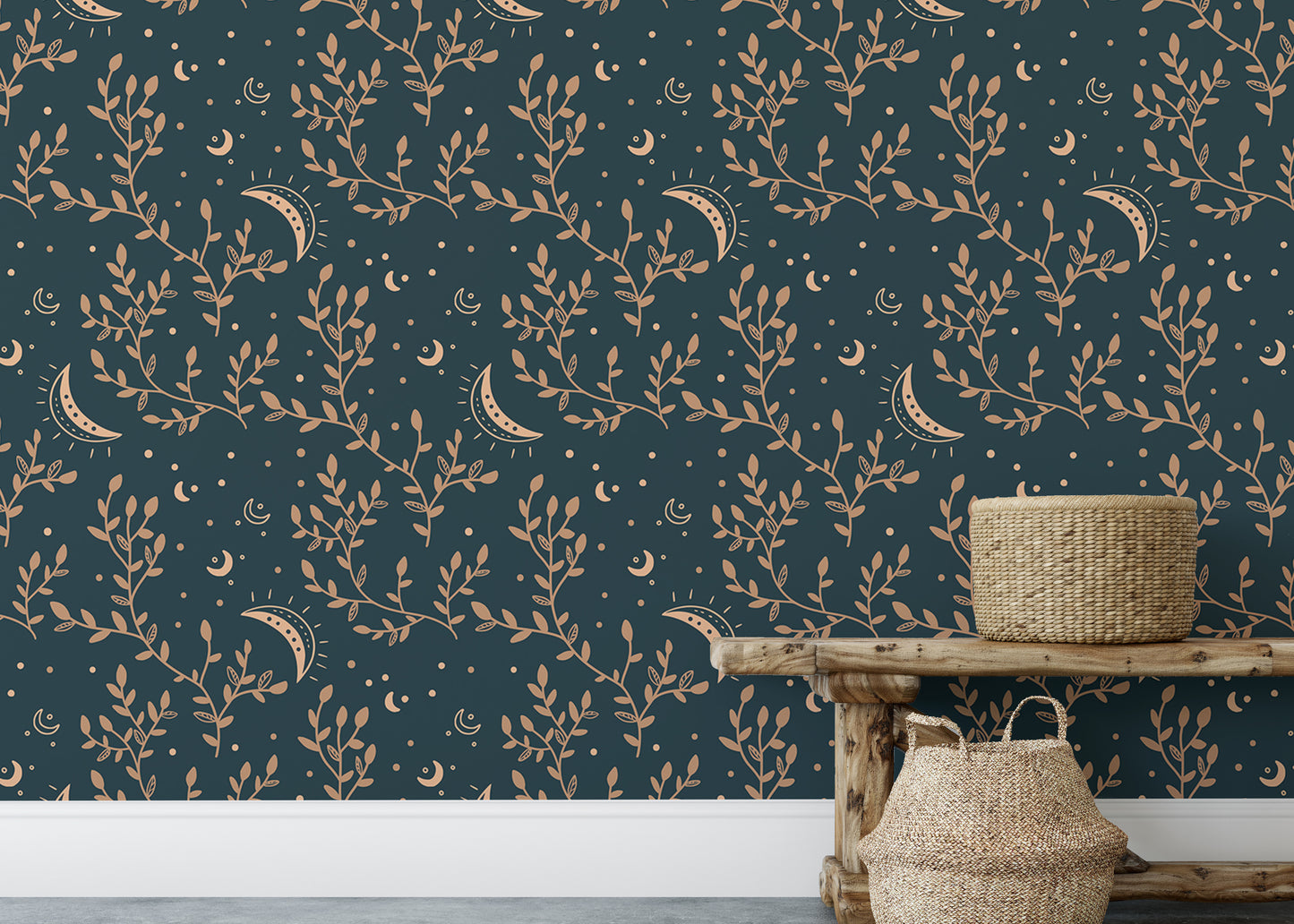 Crescent moon and floral mystical design for wall decor.