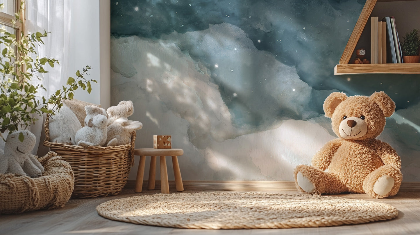 Nighttime Blue Clouds Wall Mural Design