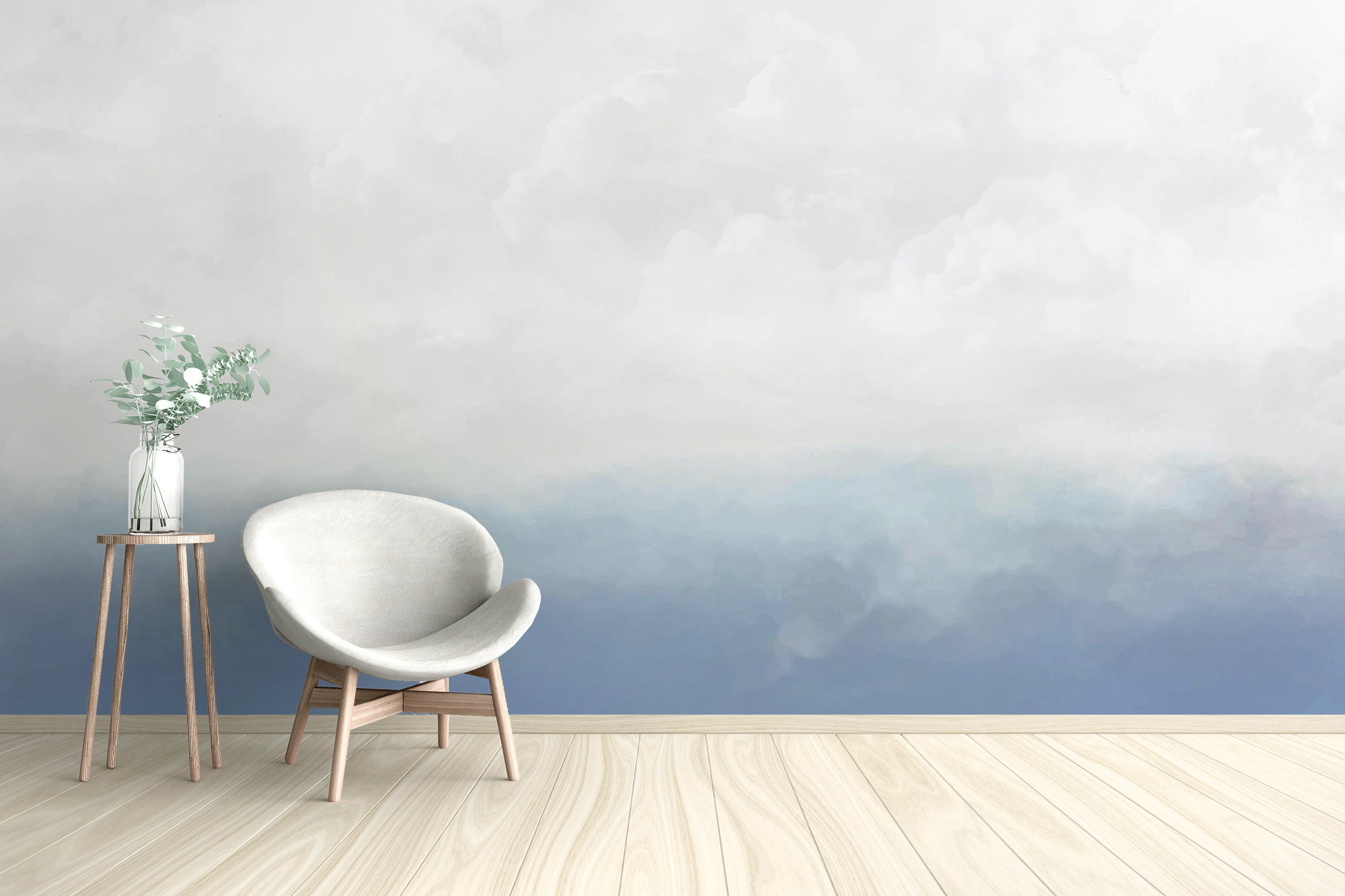 Clear blue sky wall mural for a fresh, open space feel
