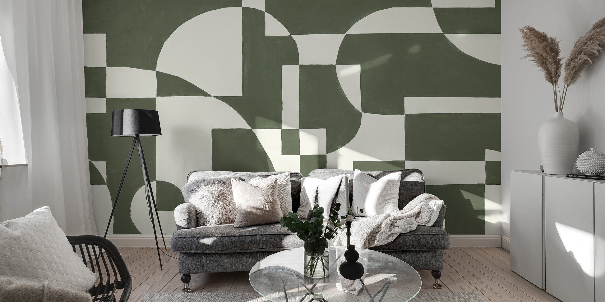 Modern geometric wallpaper with vibrant emerald tones
