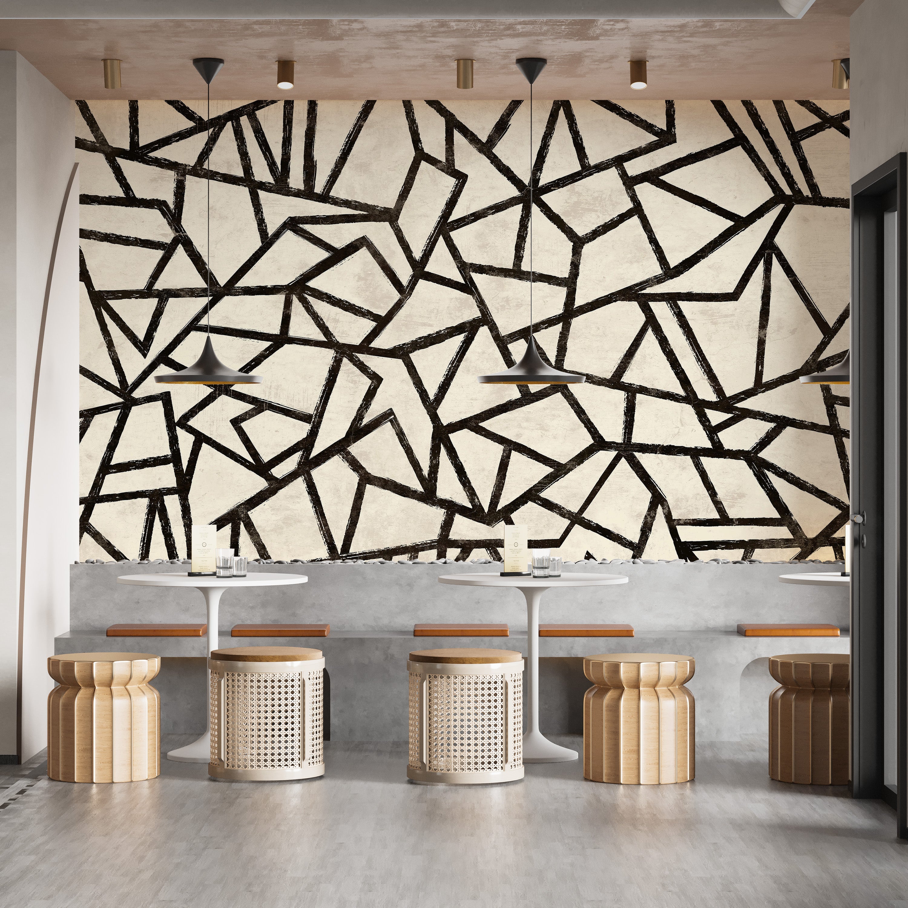 Minimalist black pattern wallpaper mural for bold rooms.
