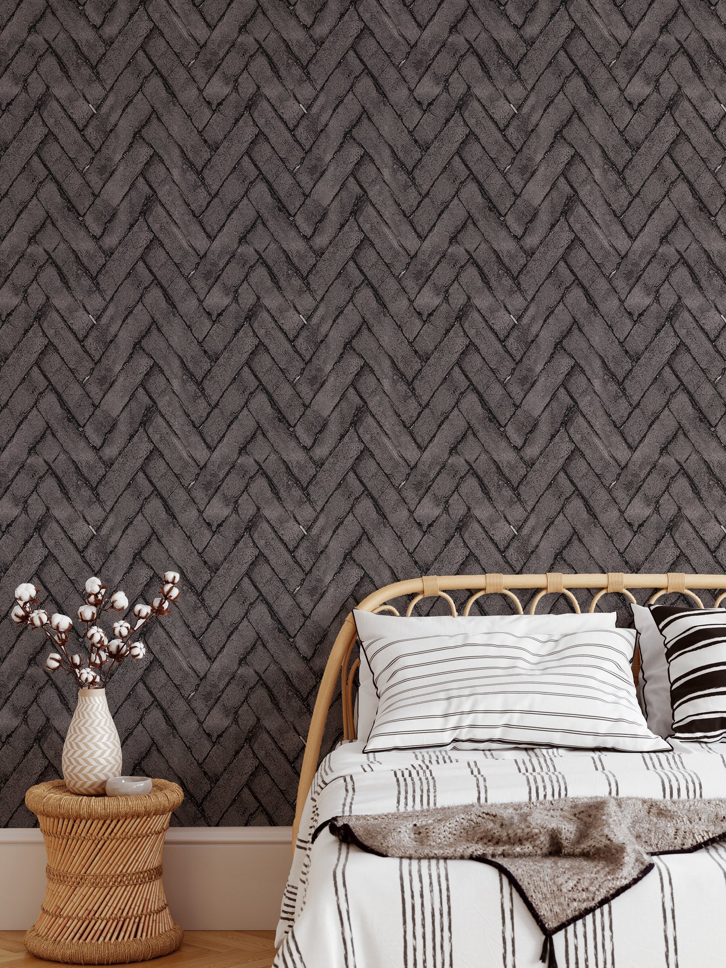 Realistic dark brown brick wallpaper for modern walls.