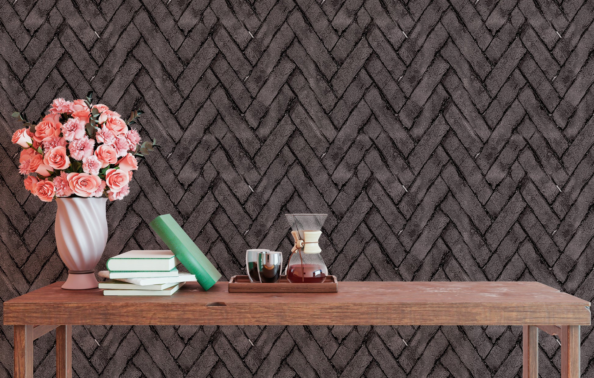 Minimalist dark brown brick repeat design wallpaper.