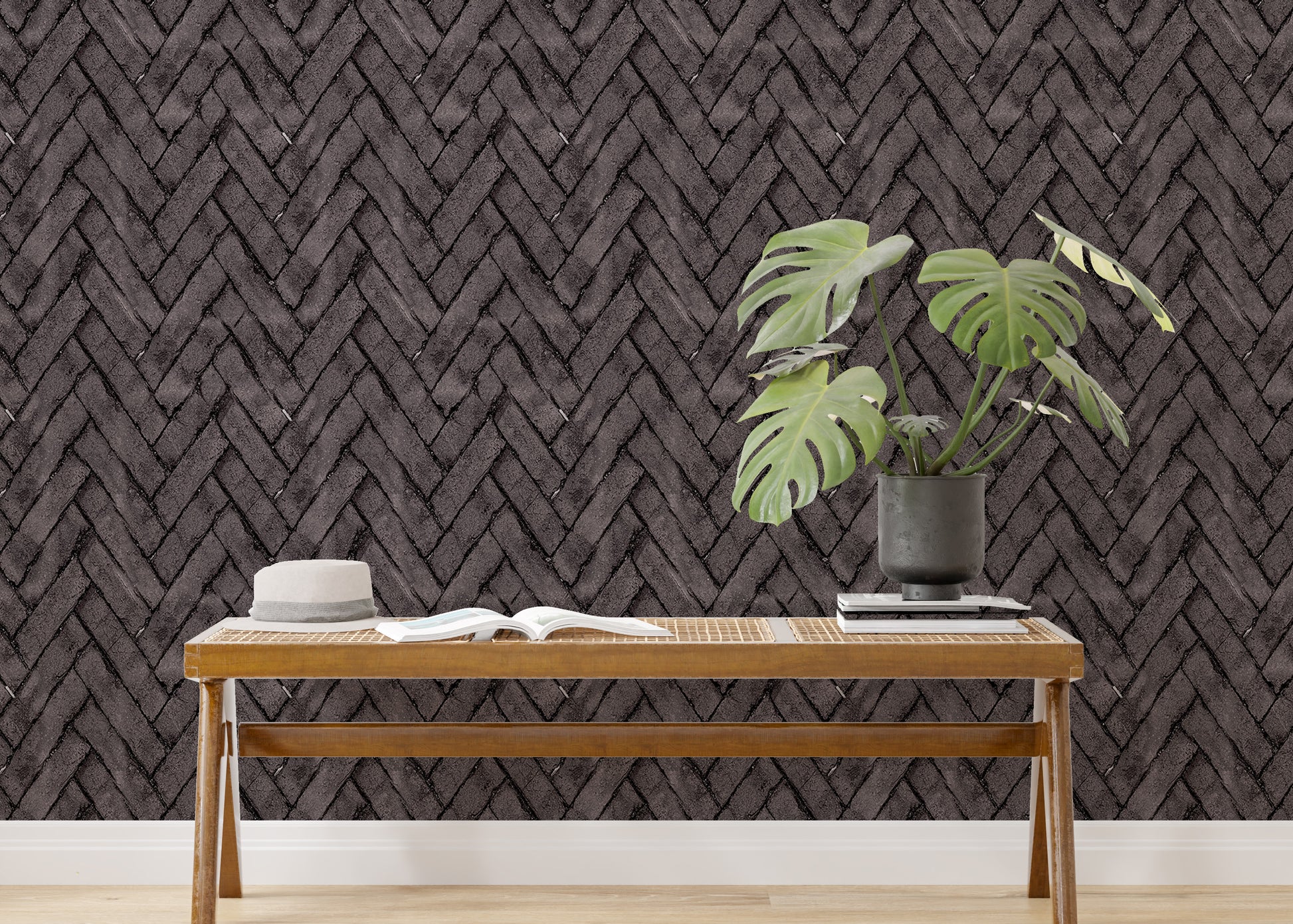 Bold dark brown brick wall pattern for interiors.