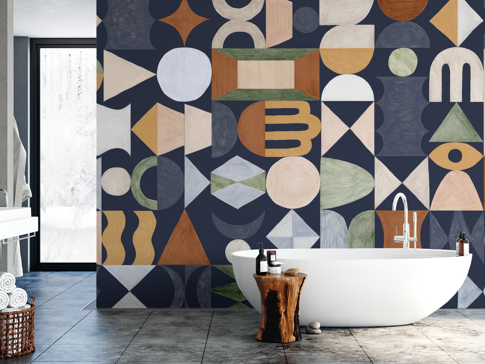 Artistic wallpaper featuring retro totem-inspired designs
