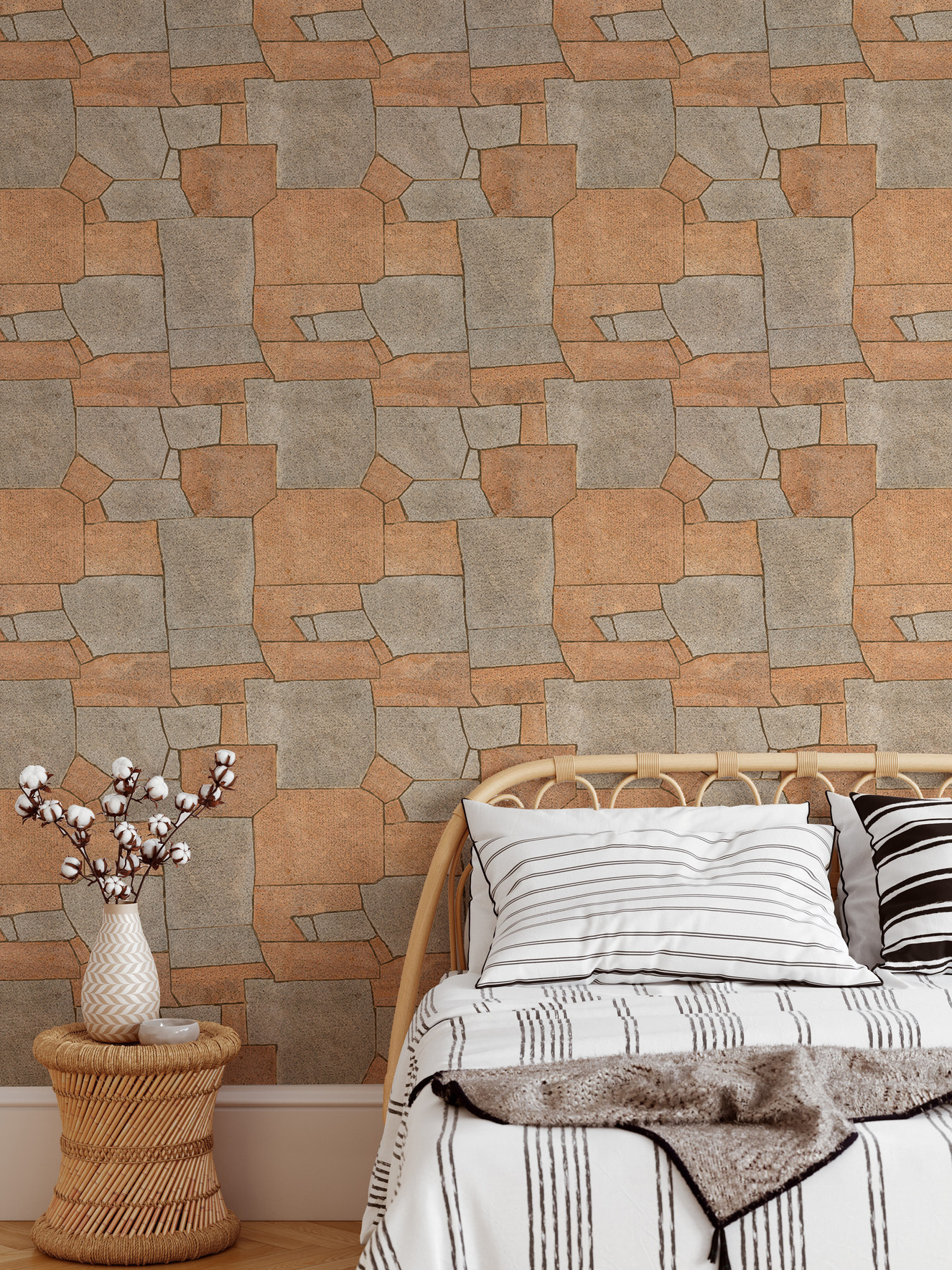 Natural Stone Pavement Orange Color Wallpaper