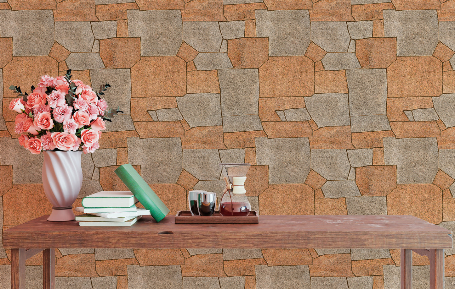 Natural Stone Pavement Orange Color Wallpaper