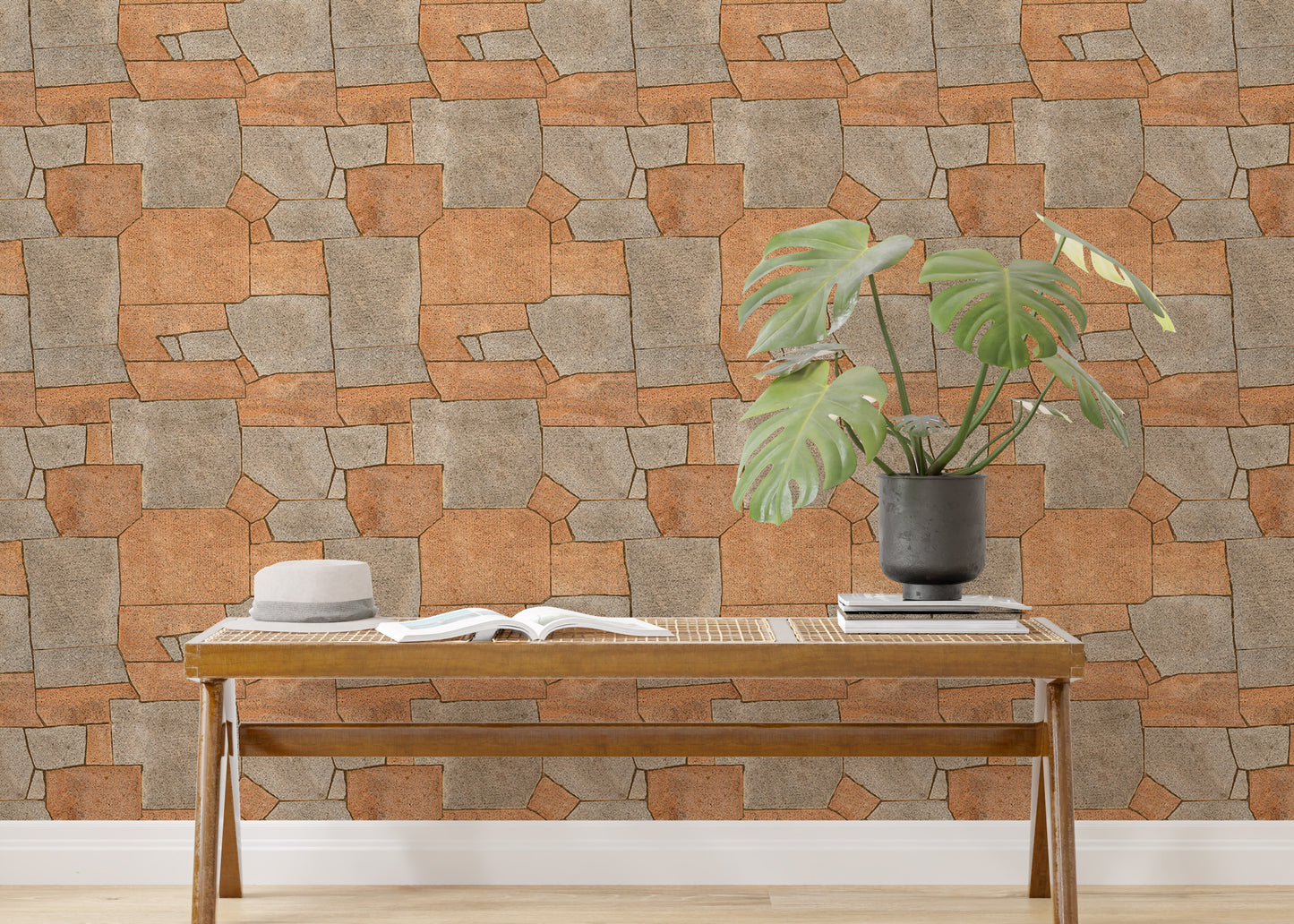 Natural Stone Pavement Orange Color Wallpaper