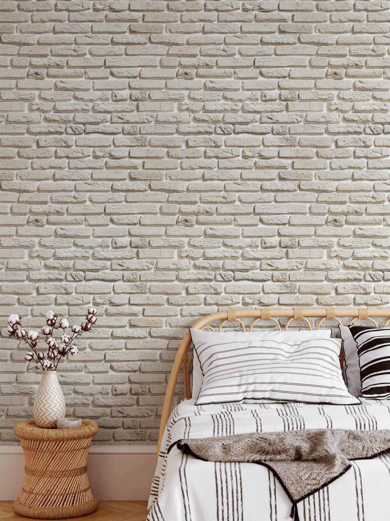 Old Vintage White Color Brick Wallpaper For Walls