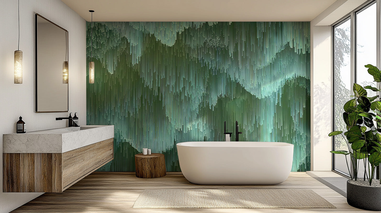 Luxurious mural showcasing a blend of green crystal designs
