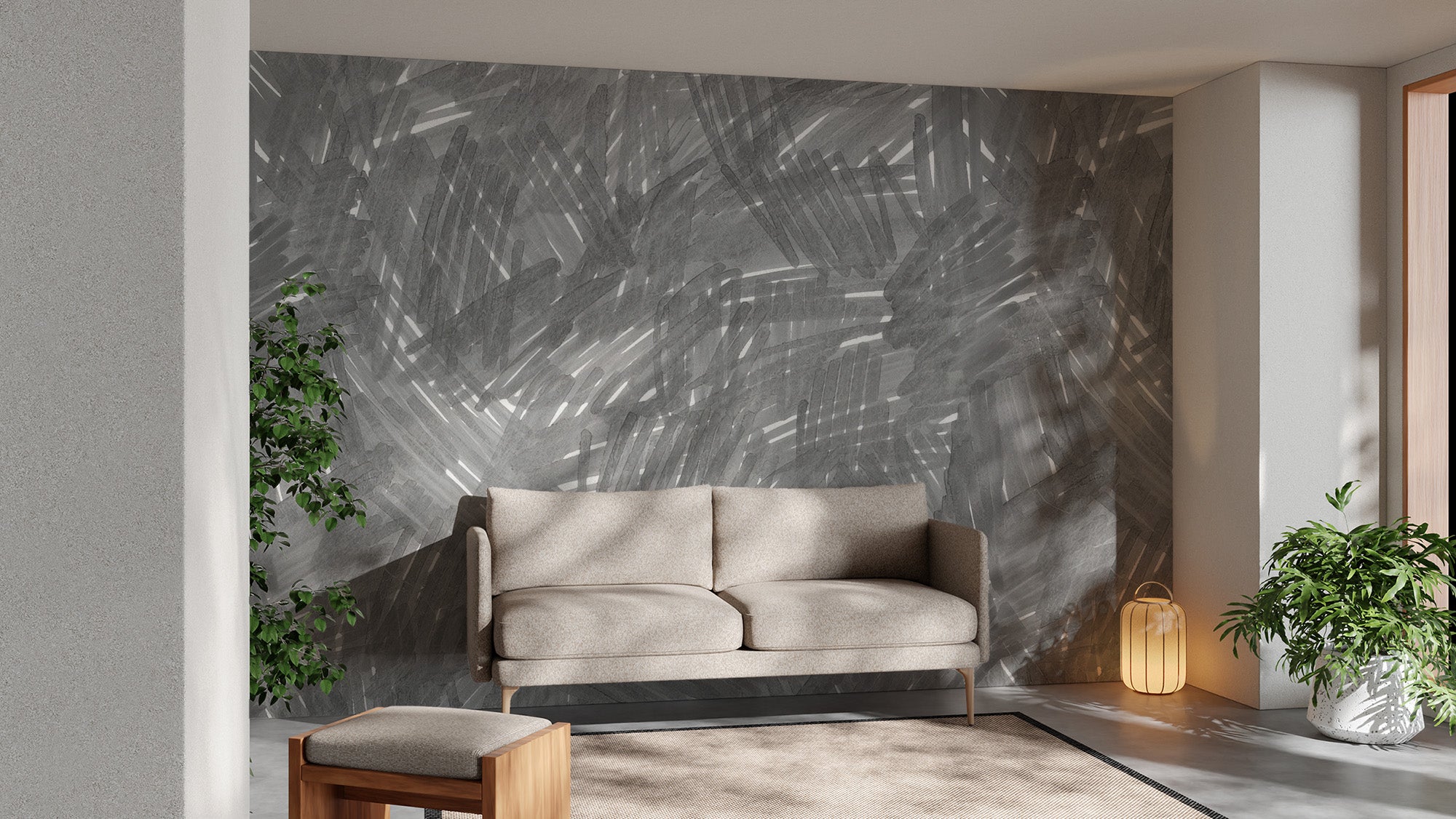 Grey strokes wallpaper mural with abstract brush designs