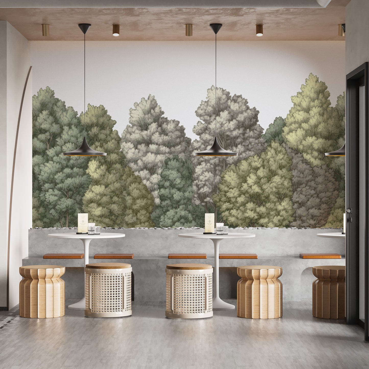 Tranquil forest canopy wallpaper mural for quiet rooms



