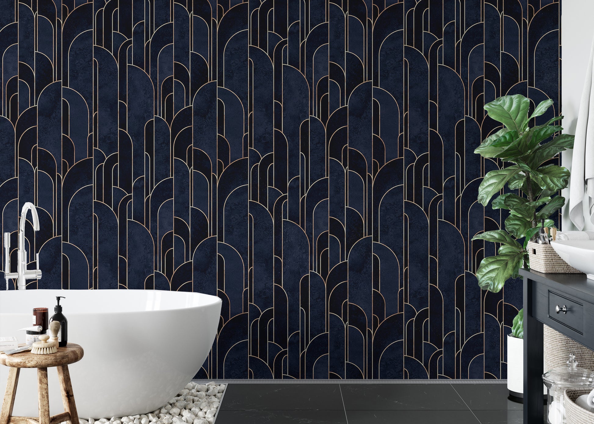 Adhesive dark blue Deco wallpaper for stylish decor.