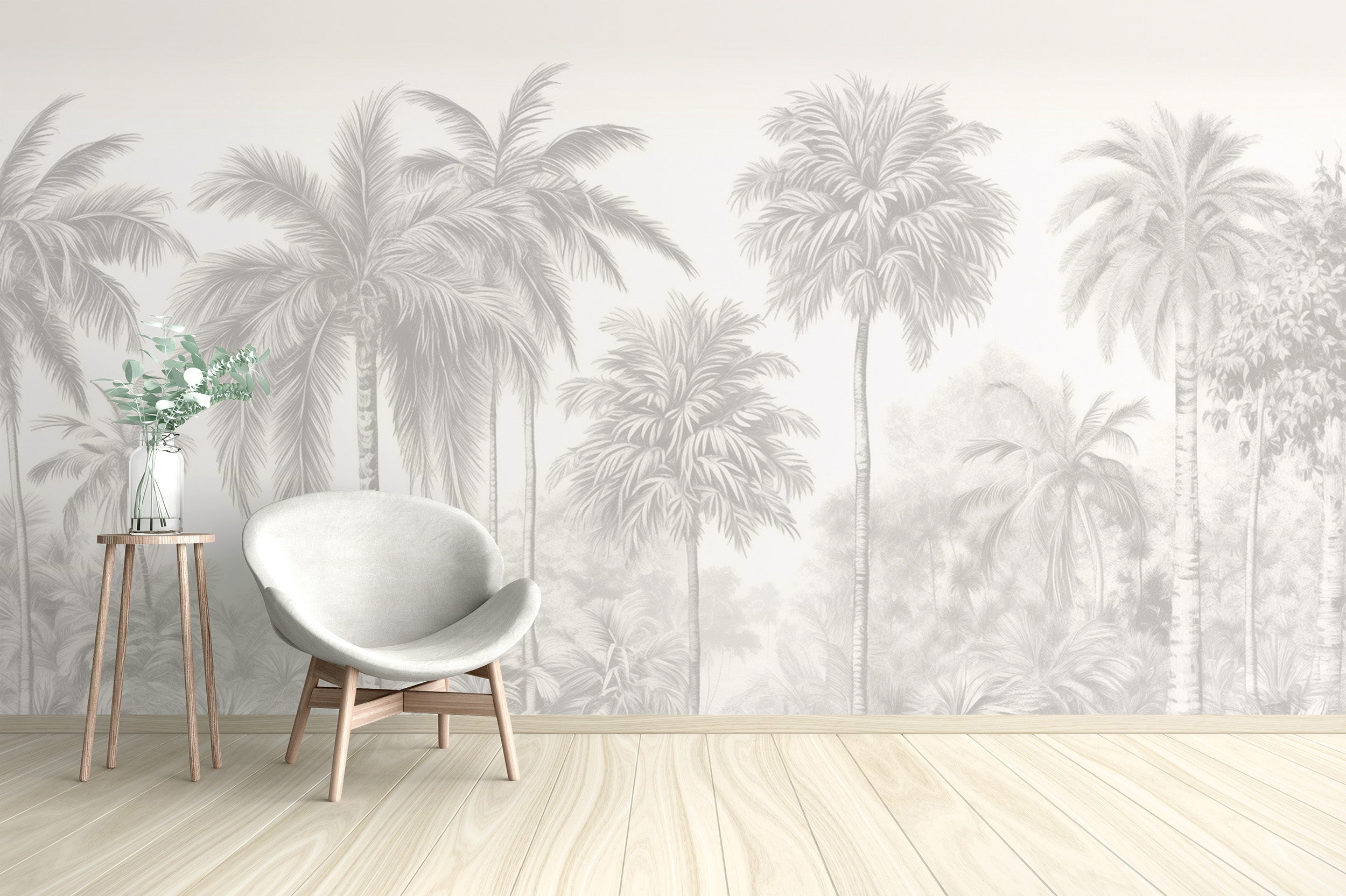 Serene beige palm tree wallpaper mural for tropical style
