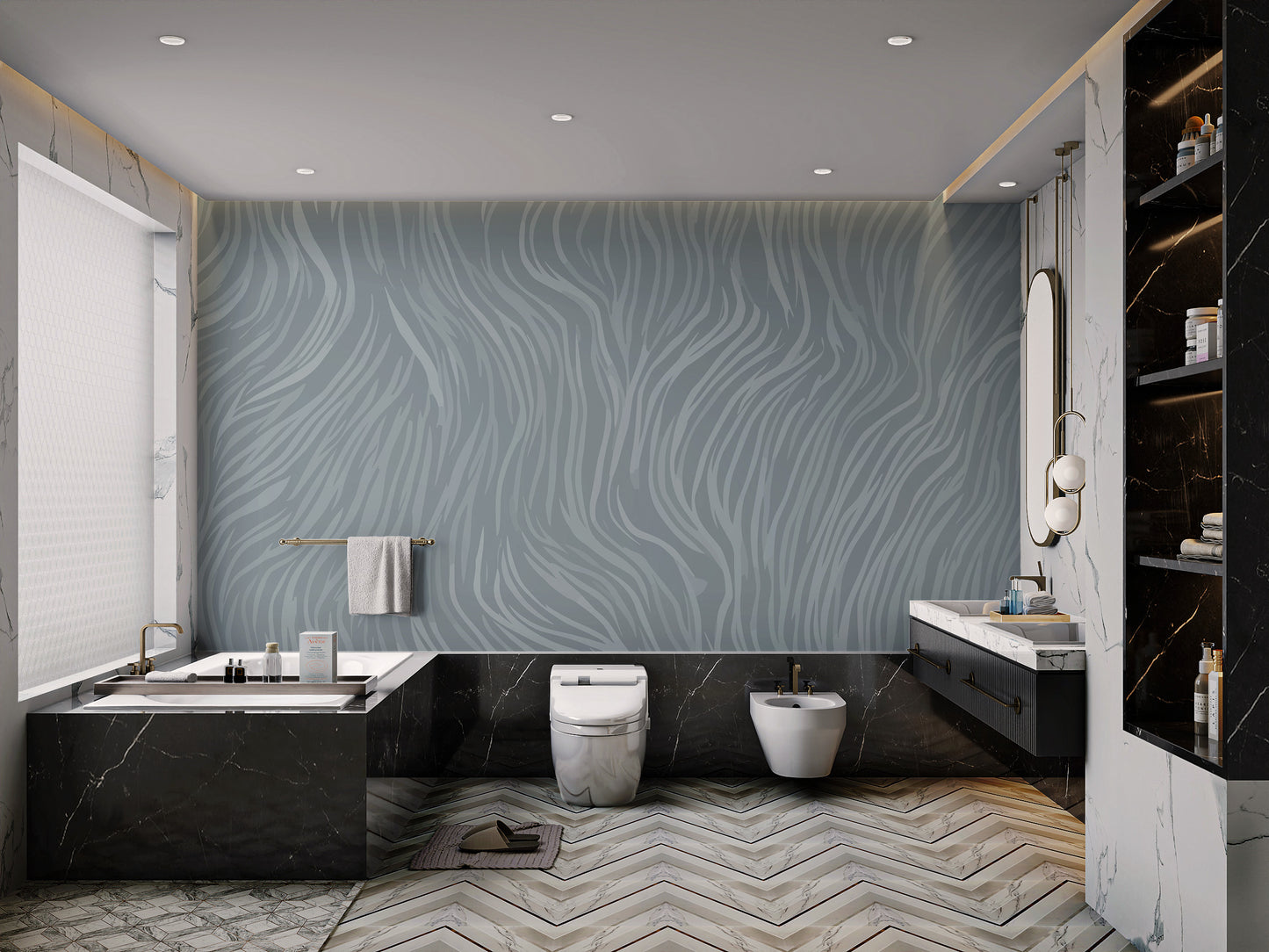 Stylish wavy zebra lines mural in grey
